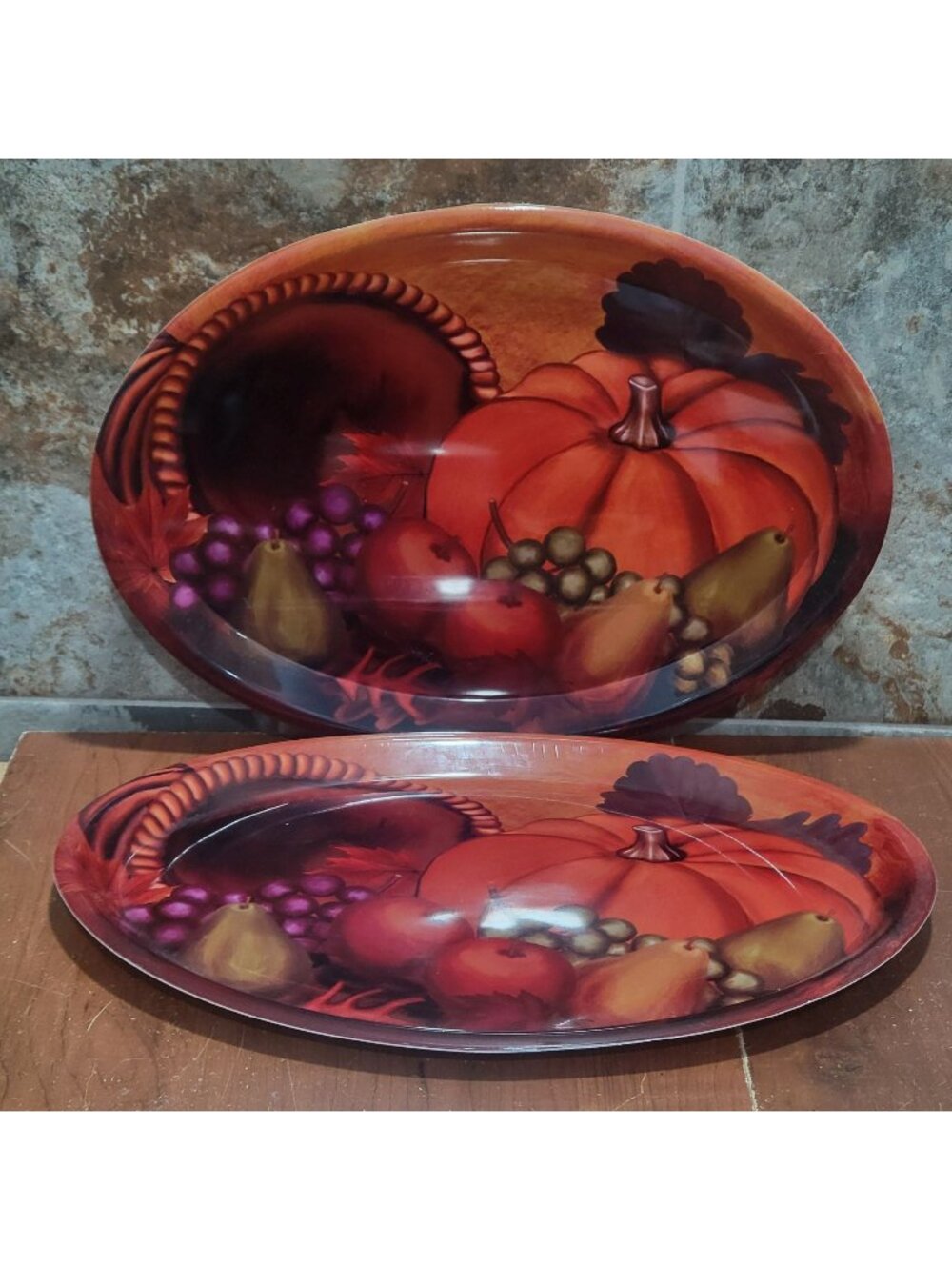 Greenbrier Autumn Harvest Serving Platter Oval Cornucopia Pumpkin Motif